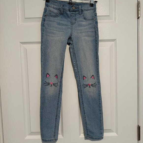 Justice Girls Embroidered Kitty Cat Light Wash Pull On Jeggings Size 10 EUC - Picture 2 of 12